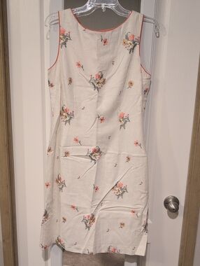 dressbarn Cream Floral Midi Dress with Coral Trim